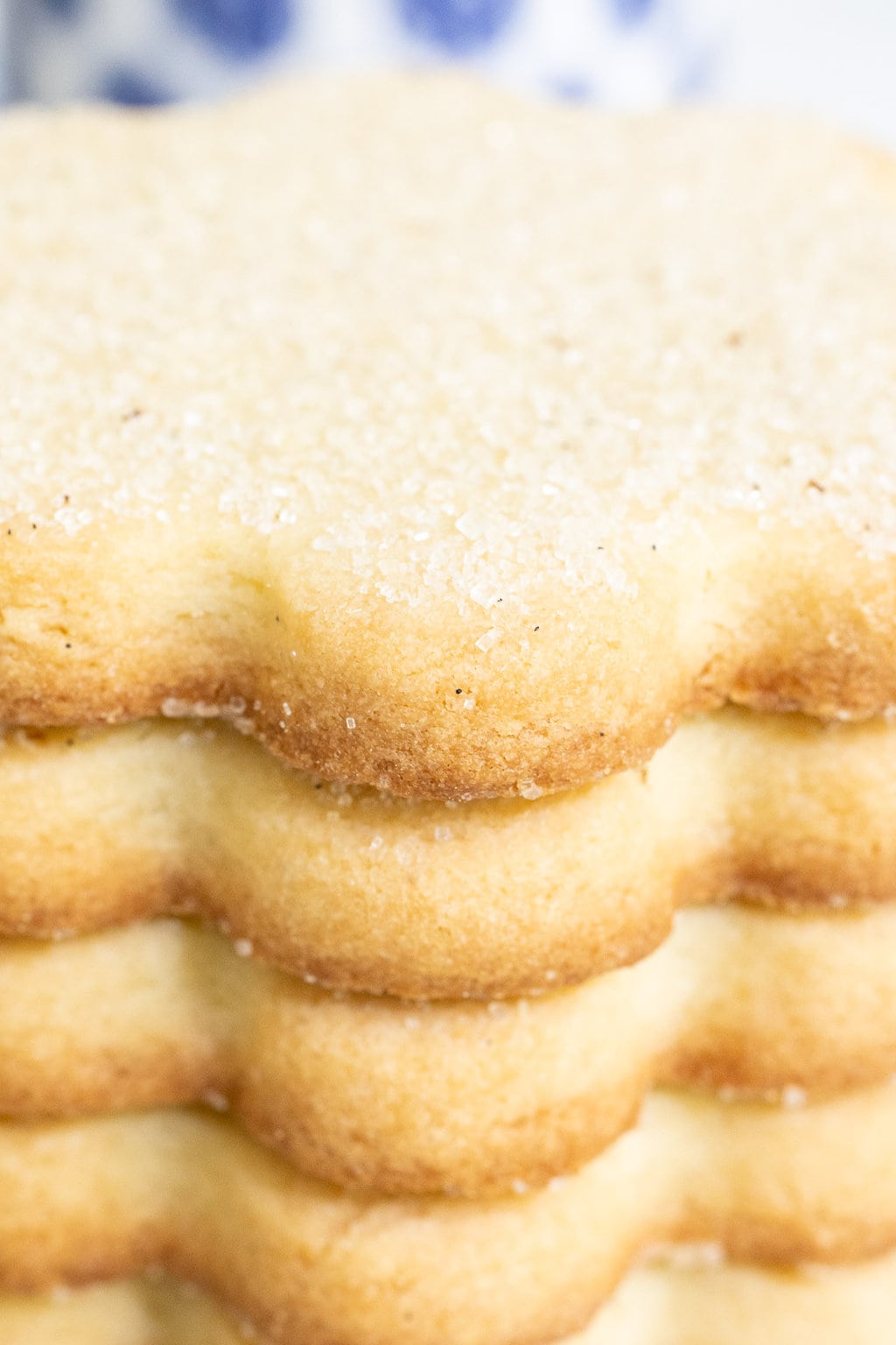 Vertical ultra closeup photo of a stack of French Shortbread Cookies (Sablés Bretons).