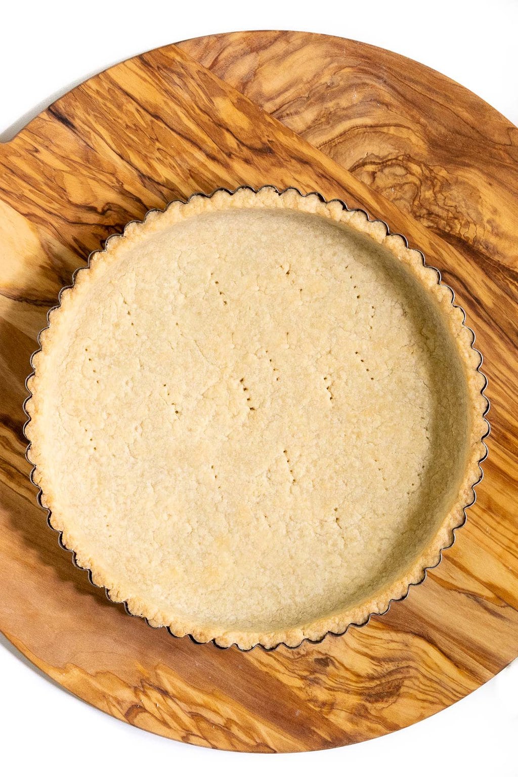 Overhead horizontal photo of a baked Ridiculously Easy Easy Press-In Tart Crust.
