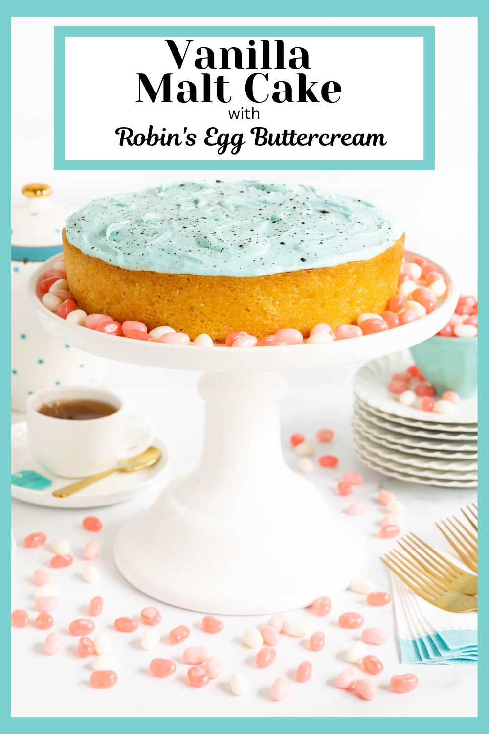 Vanilla Malt Cake with Robin\'s Egg Buttercream (with free printable labels for gifting)