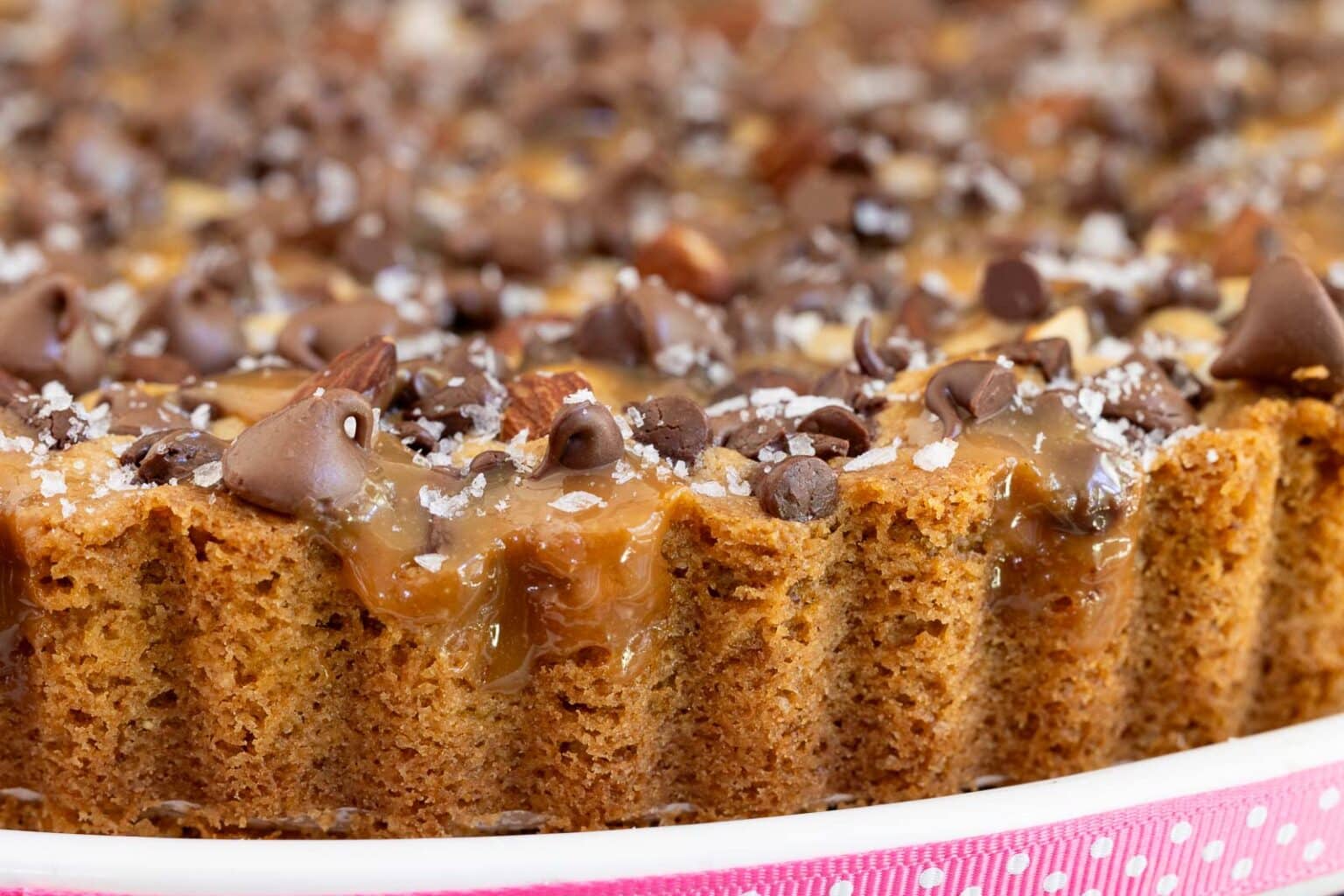 Horizontal extreme closeup photo of a The Ritz Paris Cookie Tart.