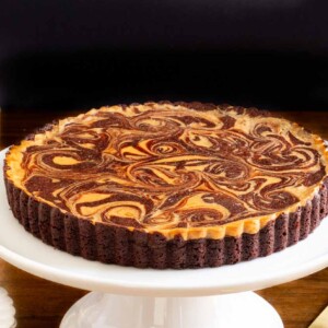 Horizontal photo of a Ridiculously Easy Caramel Cream Cheese Tart.