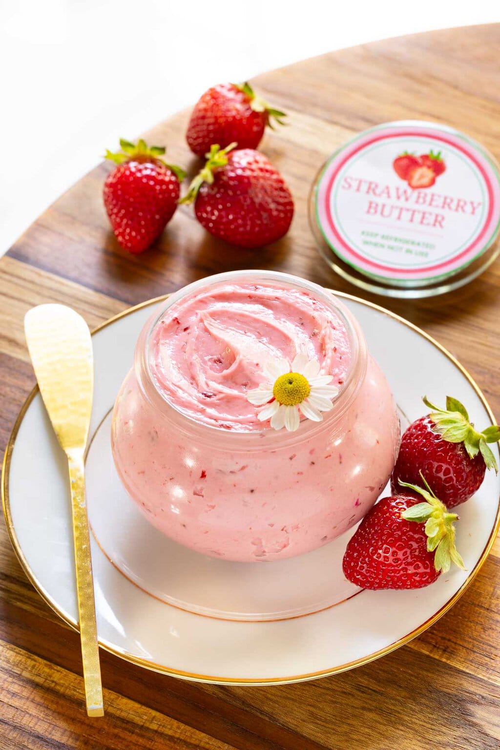 Fresh Strawberry Butter in a small glass jar