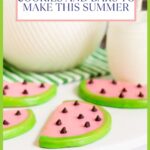 Vertical closeup photo of watermelon decorated shortbread cookies.