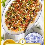 Chopped Mediterranean Salad in a white oval platter.