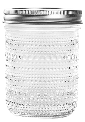 Beaded decorative 16oz jar with a silver lid.