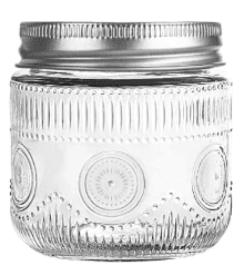 Decorative 8 oz jar with a silver lid.