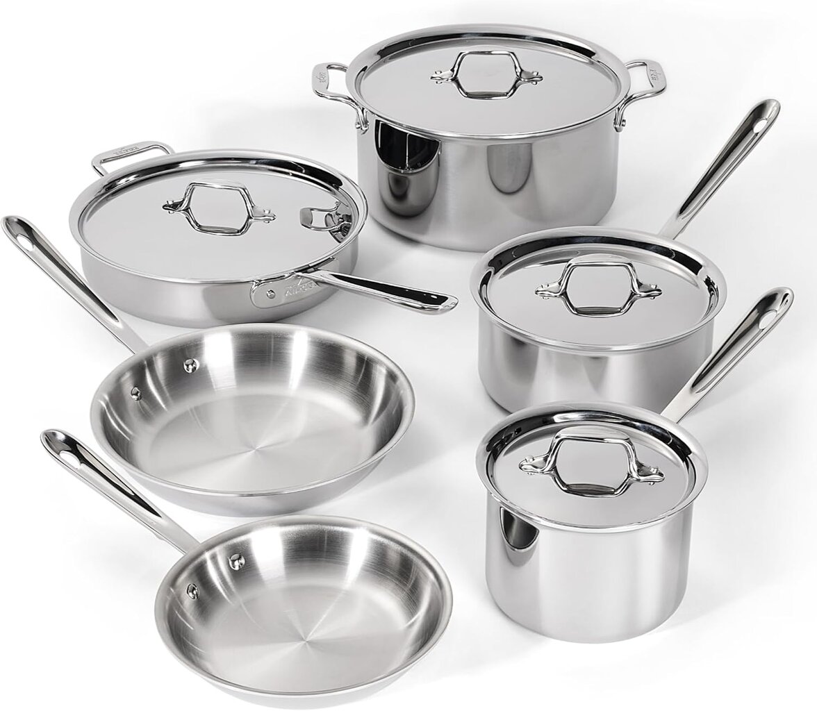 All-Clad D3 Stainless Steel Cookware Set with 3 pieces and 4 lids