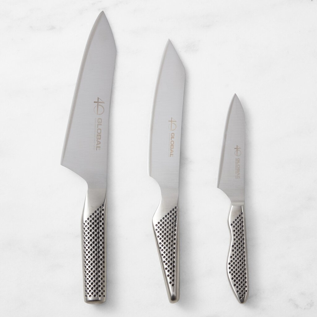 3 Global knives on a marbled surface