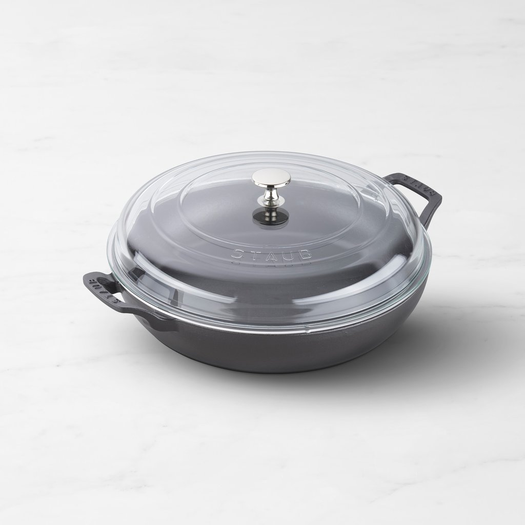 Dark Grey STAUB Cast Iron Braiser with Glass Lid