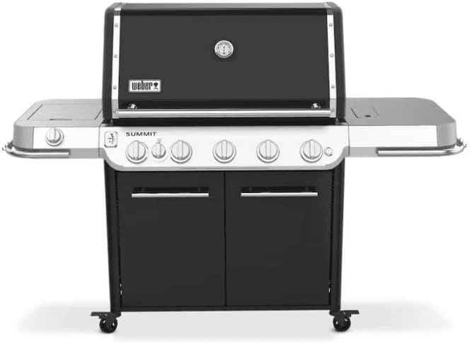 Weber Summit Propane Grill in black with stainless steel side tables