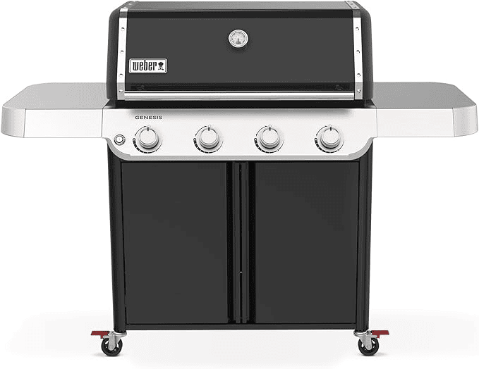 Weber Genesis Propane Grill in black with stainless steel side tables