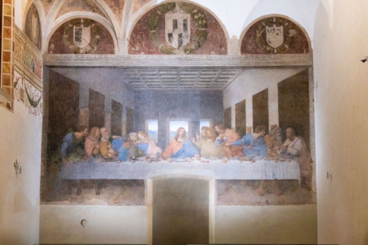 Leonardo da Vinci's The Last Supper mural in the refectory of Santa Maria delle Grazie in Milan, Italy.