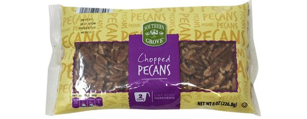 Stock photo of a bag of Aldi Southern Grove chopped pecans.