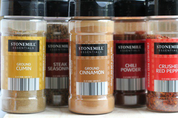 Photo of Aldi Foods jars of Stonemill Essentials spices.
