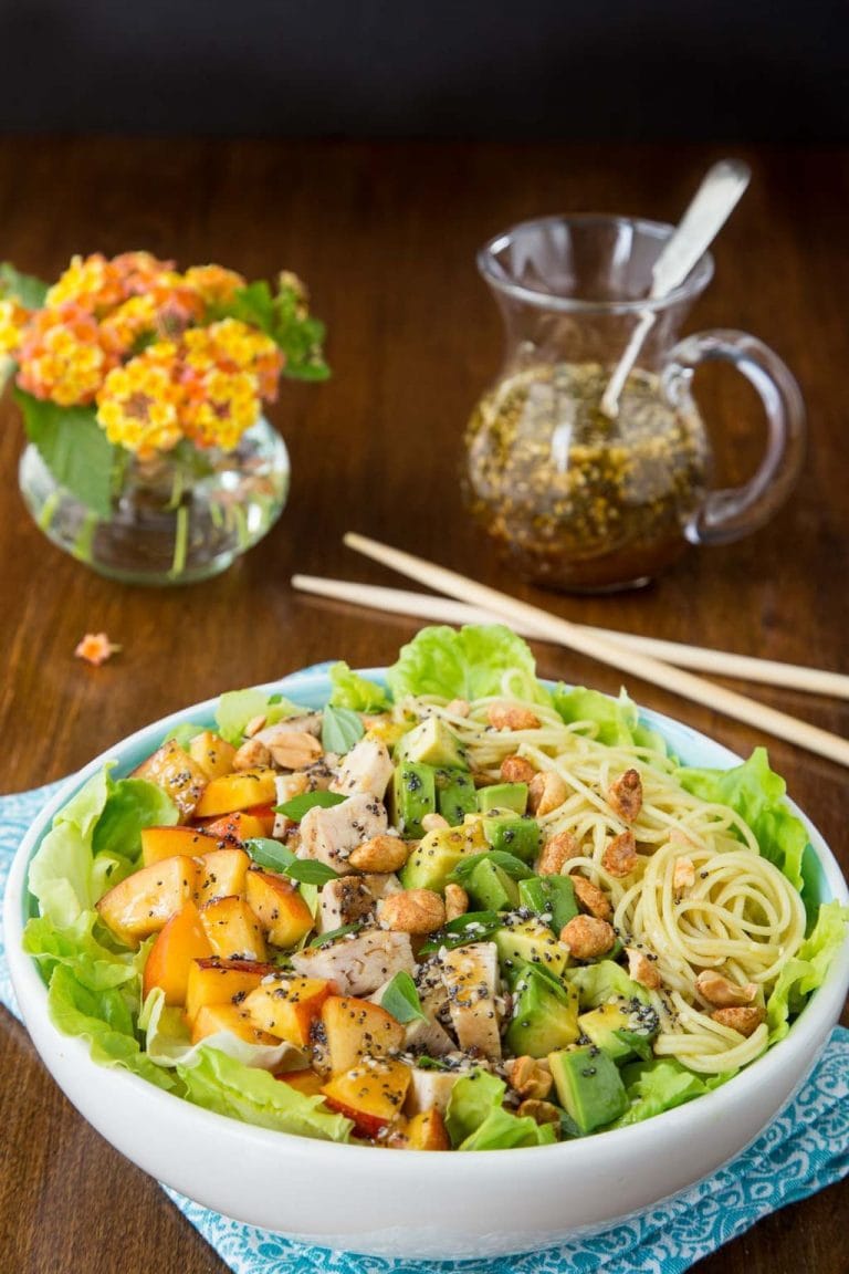 Vertical picture of Asian Chicken and Coconut Curry Noodle Salad