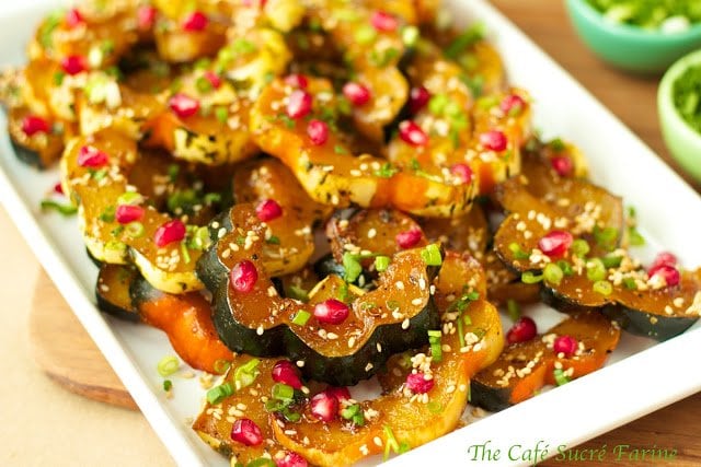 Asian Roasted Acorn Squash with Pomegranate and Brown Butter Sesame Seeds - it's beautiful and amazingly delicious!