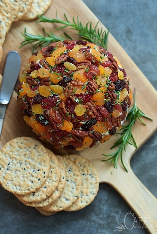 Autumnal Cheeseball - a fabulous, make-ahead appetizer with sharp cheddar cheese, fresh herbs, dried fruit and a splash of horseradish for zip!