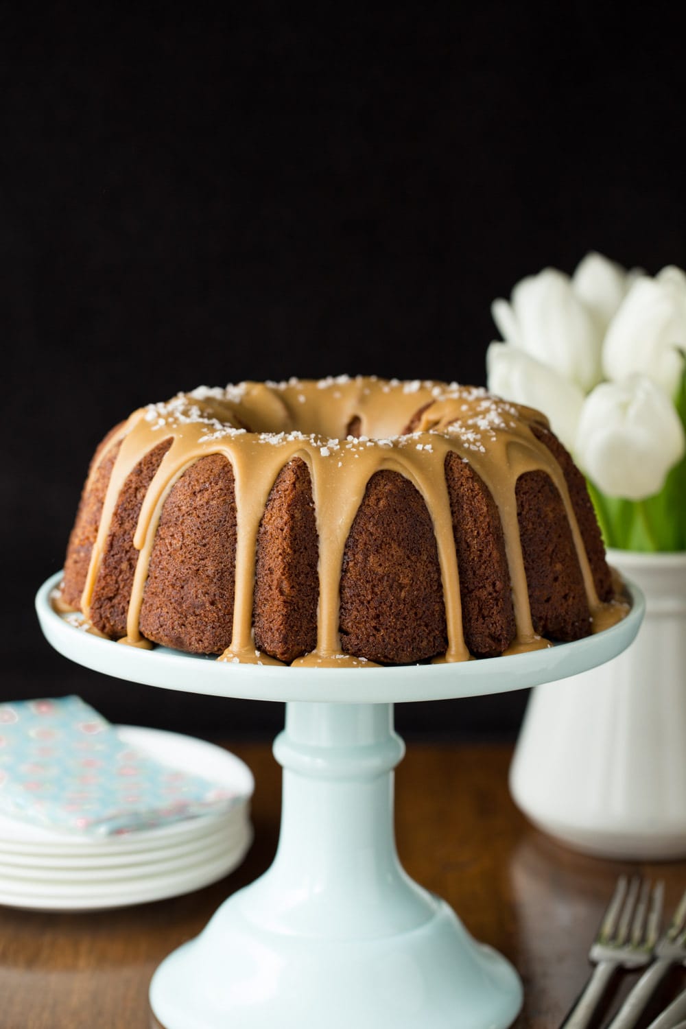 Banana Pound Cake with Salted Toffee Icing - the most delicious, easy banana cake you'll ever make!