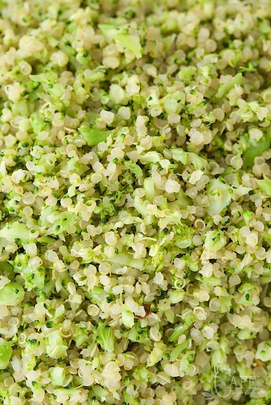 Extreme close up of Broccoli Parmesan Quinoa