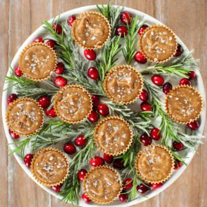 Vertical overhead picture of Brown Sugar Fudge garnished with rosemary and cranberries