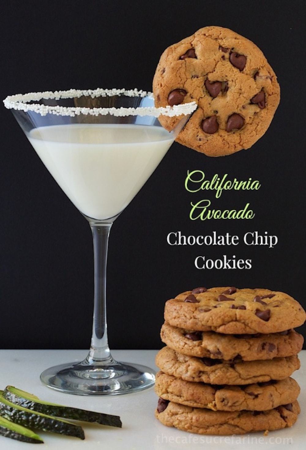California Avocado Chocolate Chip Cookies; you'll never know that heathy avocado replaces half of the fat in these delightful cookies!