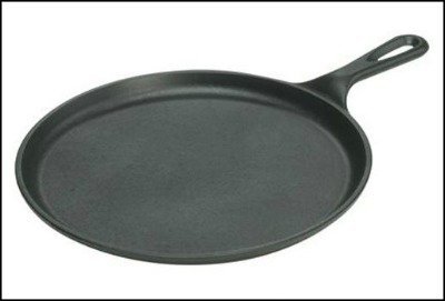 Stock image of a Cast Iron Griddle pan used for making Ridiculously Easy Cinnamon Raisin Biscuits.