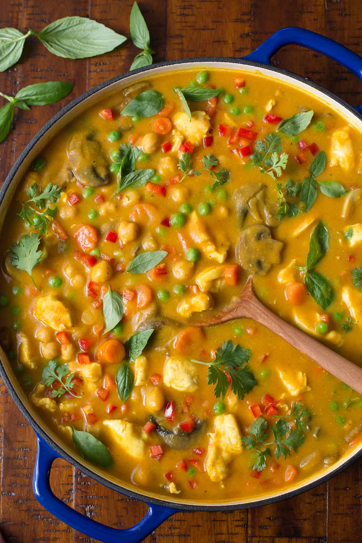 Close up overhead picture of Chicken, Carrot and Chickpea Coconut Curry