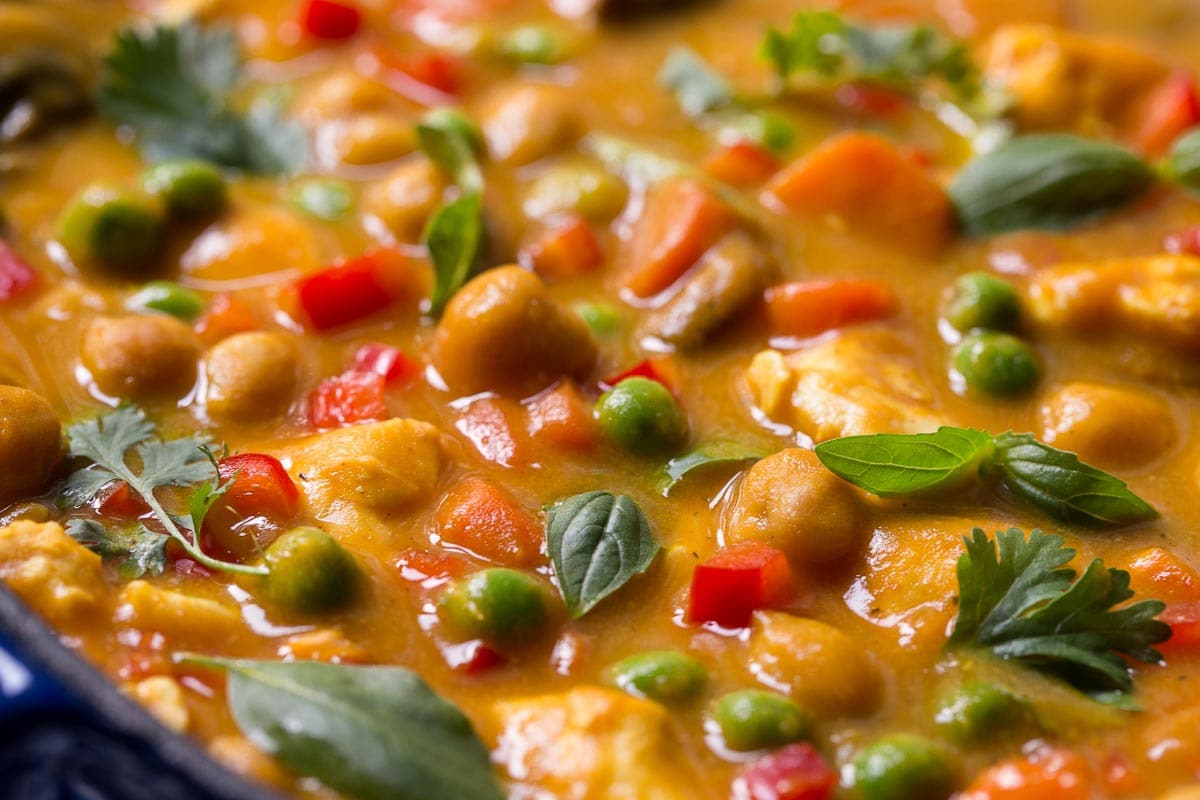 Close up picture of Chicken, Carrot and Chickpea Coconut Curry