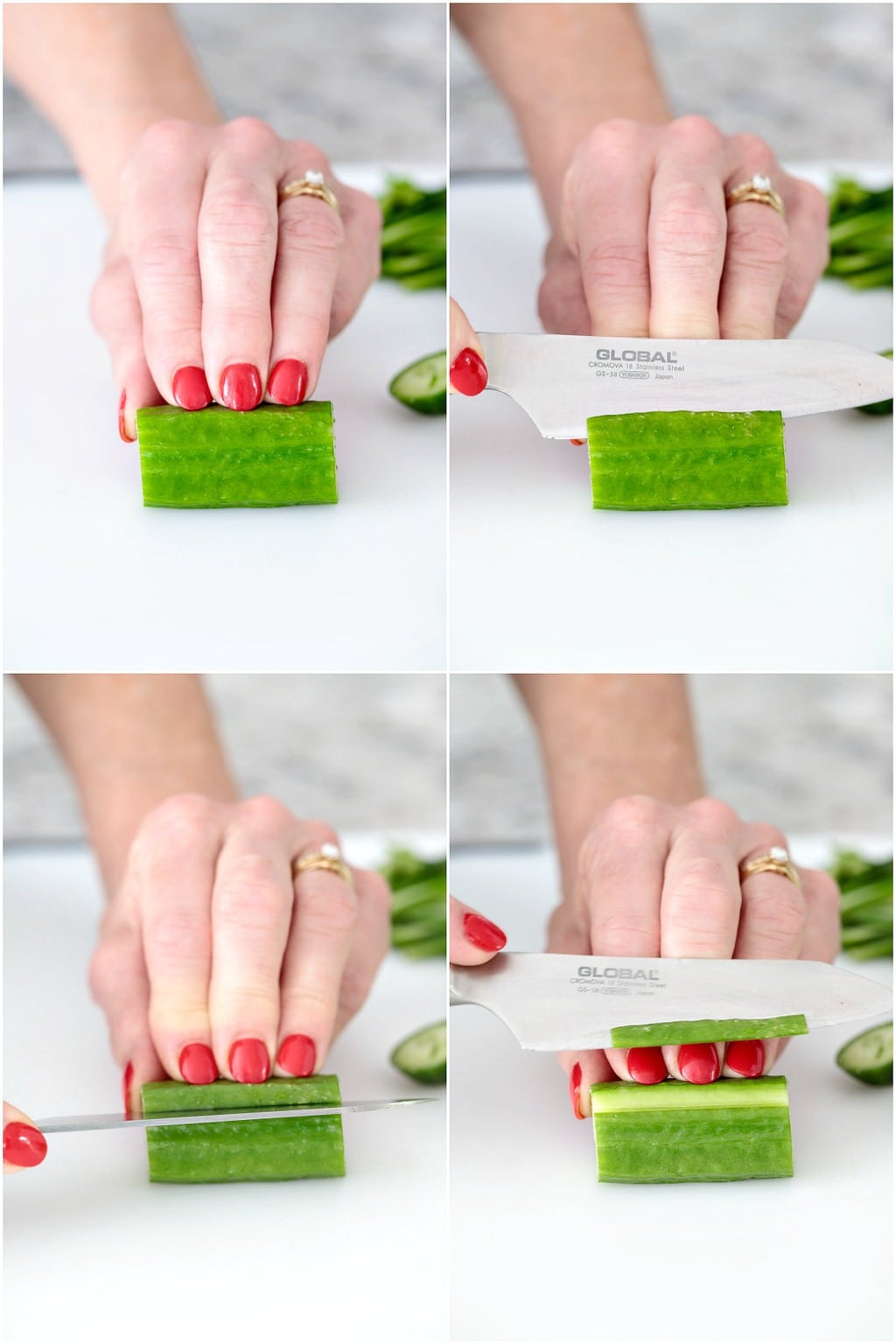 Collage of how to cut Cucumber Flowers 