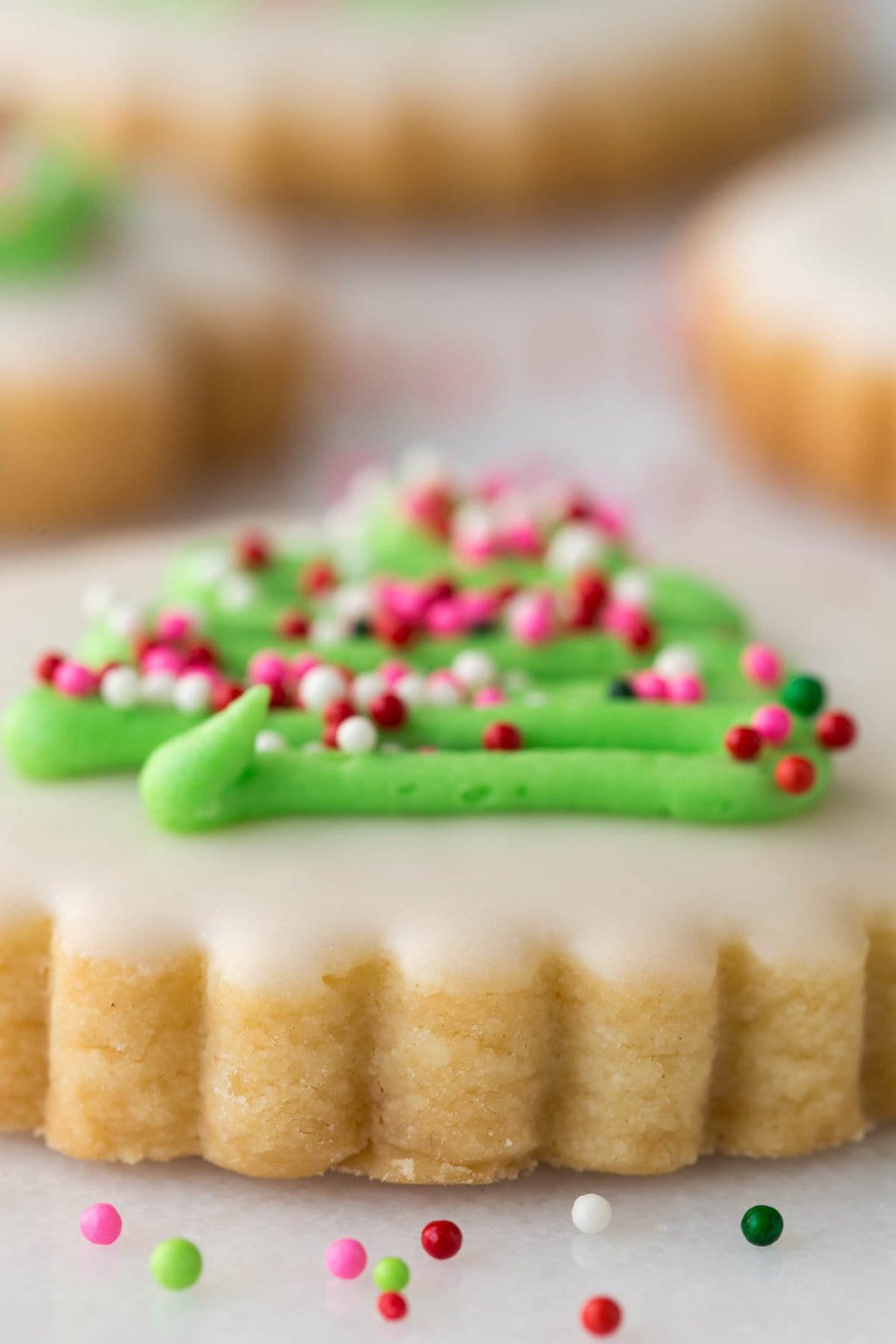 Ultra closeup photo of the side of a Christmas Shortbread Cookie.