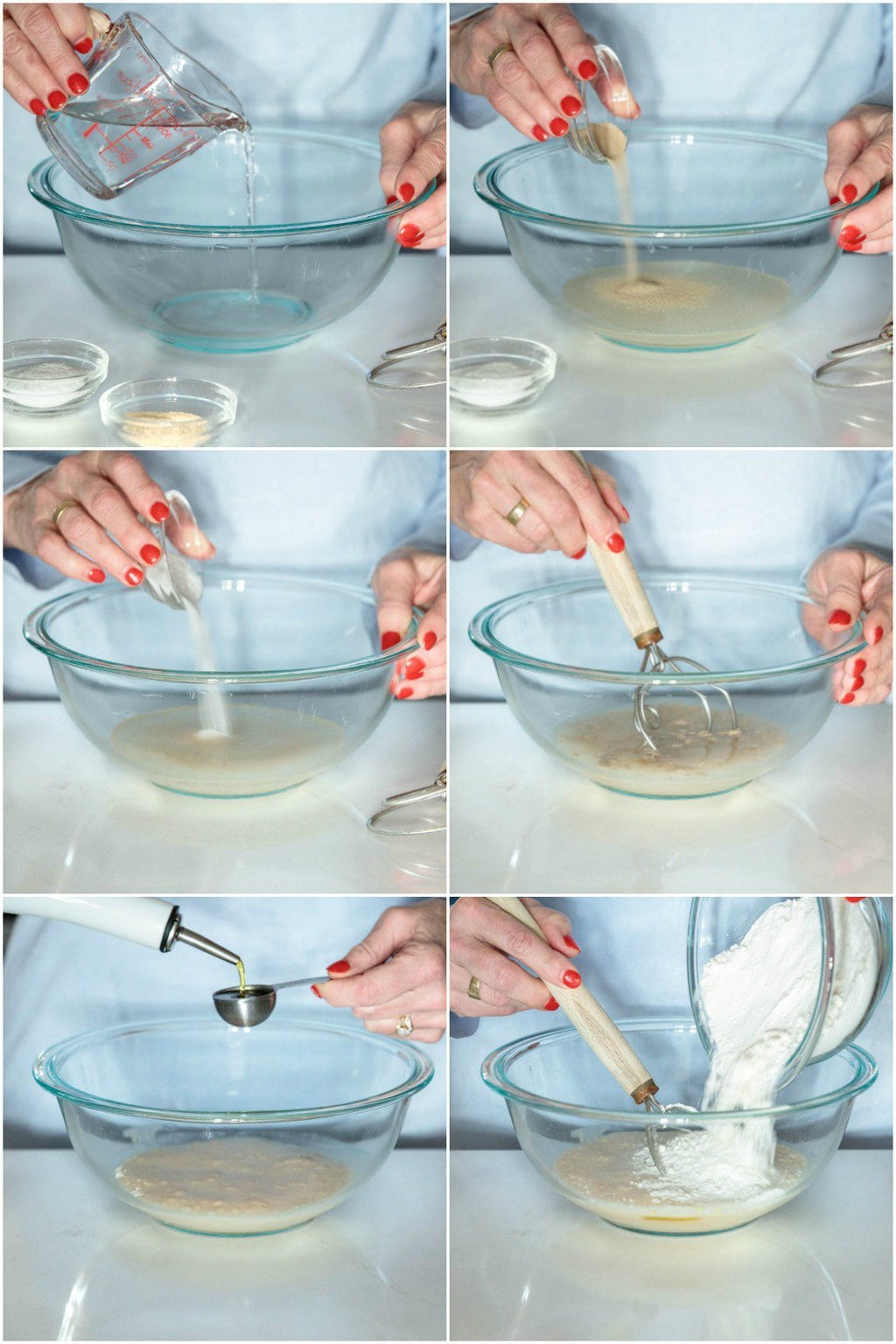 Step-by-step photo collage of how to make Easy Deep Dish Pizza Dough.