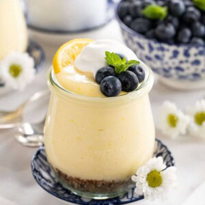 Vertical picture of Easy Lemon Curd Mouse in a small glass jar