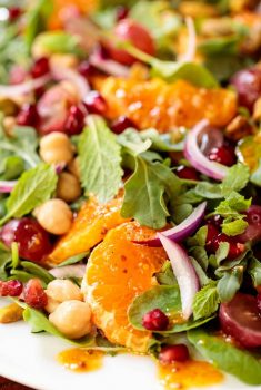 Extreme close up of Fall Salad with Pumpkin Maple Vinaigrette