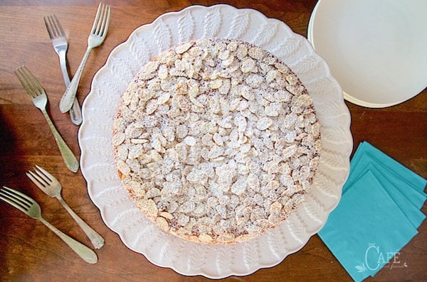 Overhead vertical image of French Almond Cake.