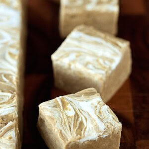 Vertical picture of gingerbread fudge cut into squares