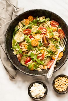 Greek Pasta Salad - from Terra's Kitchen. All the work is done ahead of time for you! This wonderful salad comes together in less than 15 minutes with a little help from Terra's Kitchen.