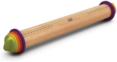 Stock photo of a Joseph Joseph rolling pin with adjustable height rings.