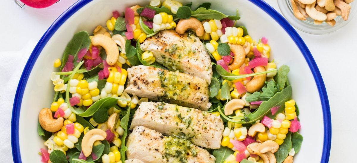 Lemon Oregano Grilled Chicken and Fresh Corn Salad thecafesucrefarine.com