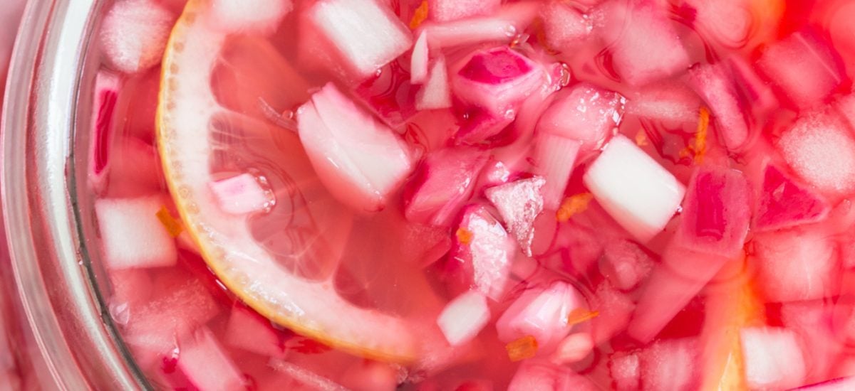 Lemon Pickled Red Onions - a beautiful and delicious condiment that takes less than 10 minutes to make. Perfect for sandwiches, salads, pizzas... anything! thecafesucrefarine.com