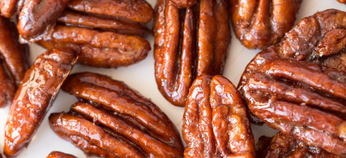 Maple Molasses Glazed Pecans - super easy and crazy delicious, these pecans are fabulous as a snack or cocktail nibble, on salads and dessert and make a wonderful gift.