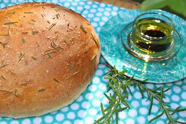Olive Oil and Rosemary Artisan Bread. European Style Bread with fresh rosemary. Perfect for sandwiches, in the bread basket, with salads and soups Also great for dipping in olive oil.