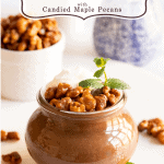 Vertical photo of Chocolate Budino with Candied Maple Walnuts in a glass Weck dessert jar.