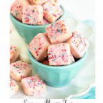 Vertical photo of two bowls of Sugar Plum Fairy Shortbread Bites.