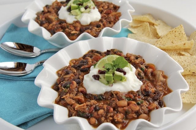 Pork and Chorizo Chili with Black Beans and Black-eyed Peas - In the south, they say that eating black-eyed peas on New Years will bring you good luck. Not so sure about that but I do know that this chili is a delicious way to celebrate any day of the year! 