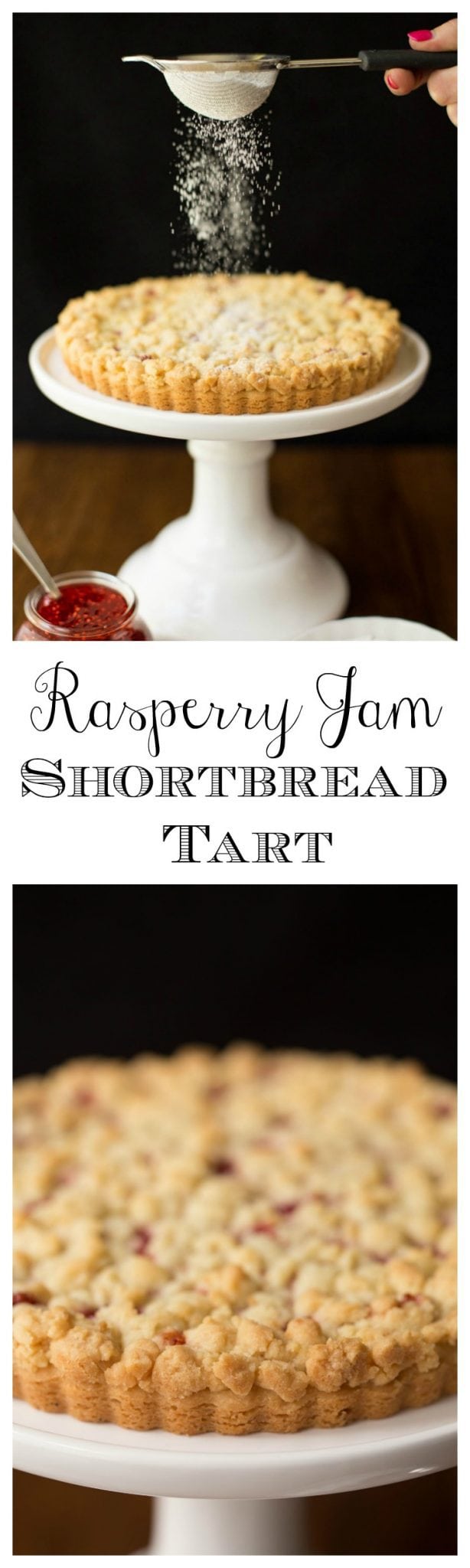 Raspberry Jam Shortbread Tart - with a layer of sweet raspberry jam nestled between the crisp, melt in your mouth shortbread crust and buttery crumble topping, this simple tart might be one of the most delicious desserts you'll ever have the pleasure of meeting!