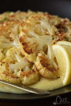 Roasted Cauliflower Steaks with Parmesan Polenta and Lemon Parsley Panko Crumbs - my meat loving husband said this one of his favorite meals, ever!
