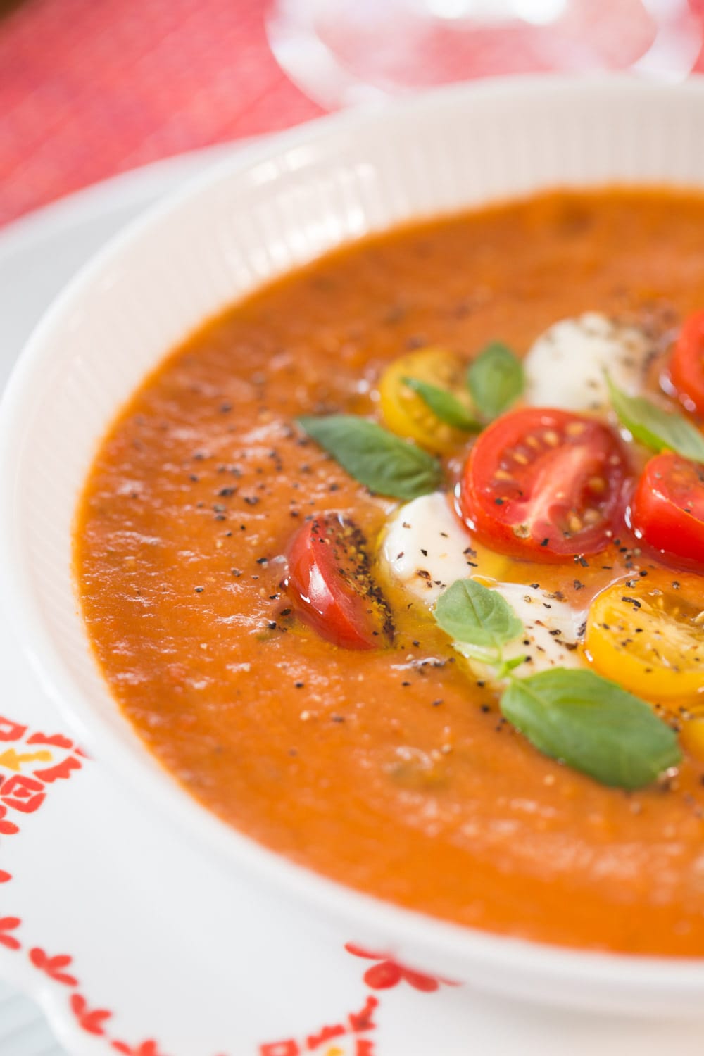 Roasted Tomato Lentil Soup Caprese -with classic tomato-basil flavor, this healthy, unique soup has a delicious Caprese topping.