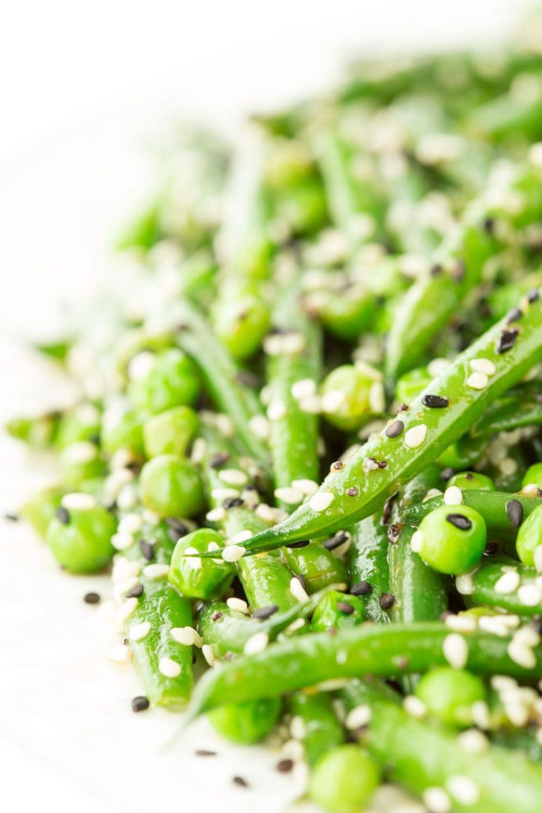 Vertical close up picture of Sesame Ginger Green Bean Salad