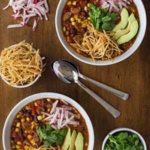 Slow Cooker Black Bean and Chicken Sausage Tortilla Soup - easy, fun and super delicious!