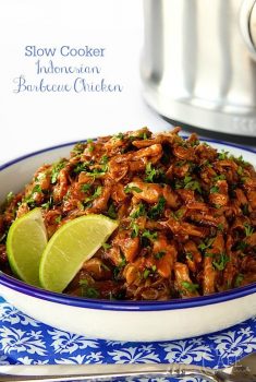 Slow Cooker Indonesian Shredded Chicken - throw everything in the slow cooker and your work is done. The magic comes next as the chicken and sauce are melded together and the result is super tender, crazy delicious barbecue chicken!